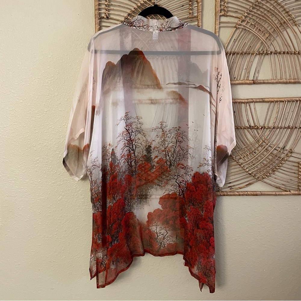 CCC Sheer Open Kimono Cardigan Asian Art To Wear Nature One Size READ B32 - Picture 2 of 14
